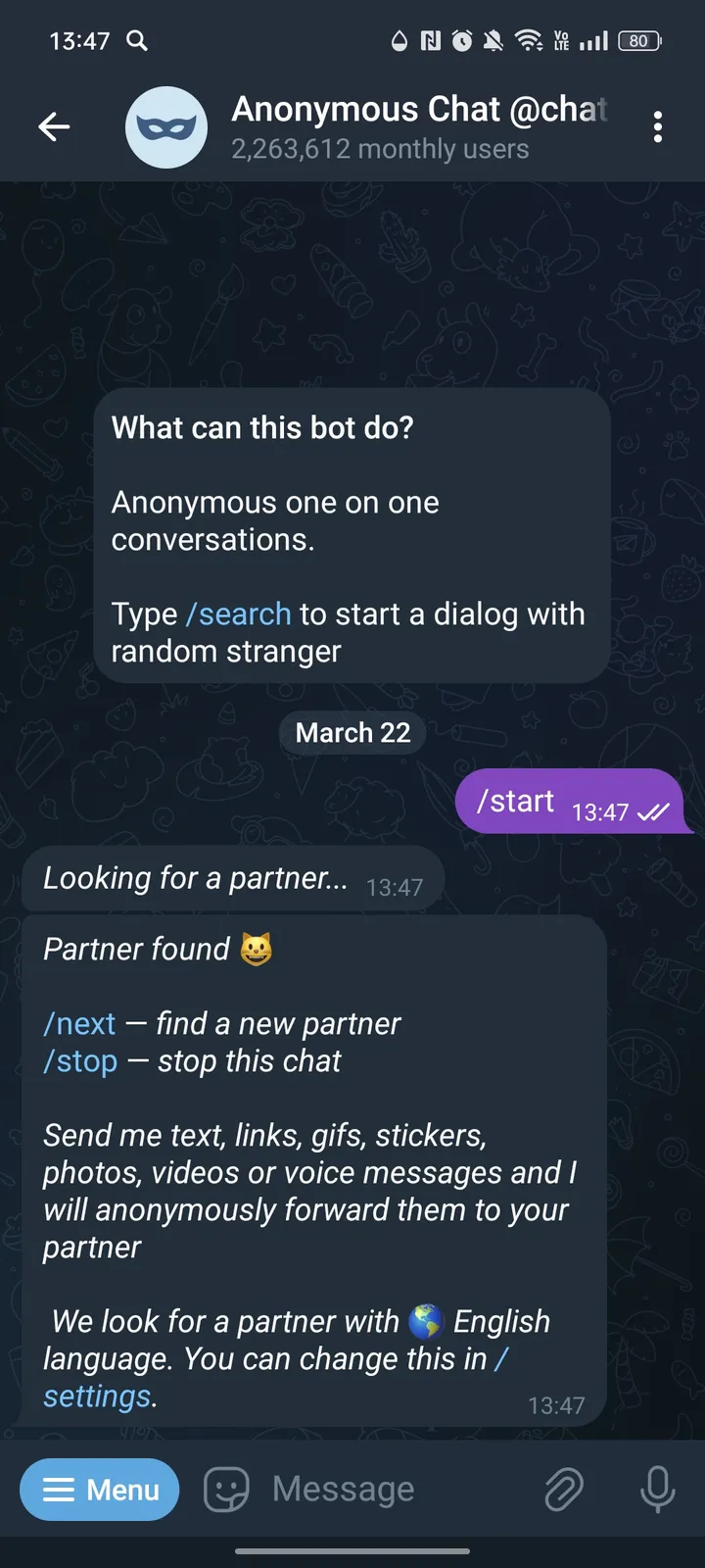 Anonymous Chat @chatbot screenshot 1