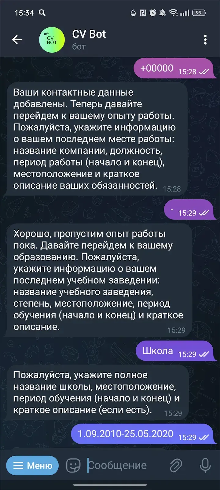 CV Bot screenshot 2