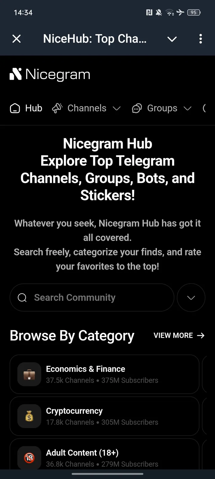 NiceHub: Top Channels, Groups, Bots & Stickers screenshot 1