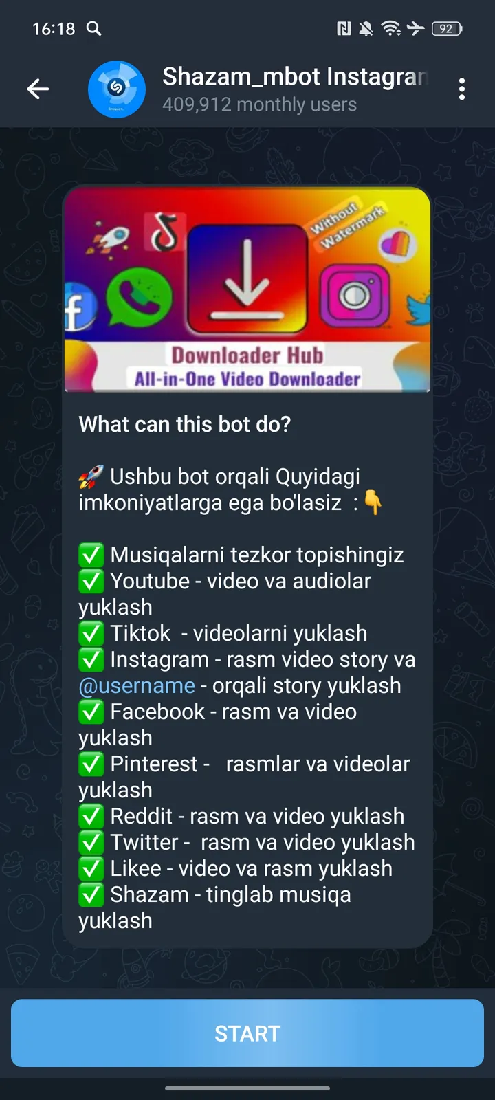 Shazam_mbot Instagram musiqalar tiktok screenshot 1