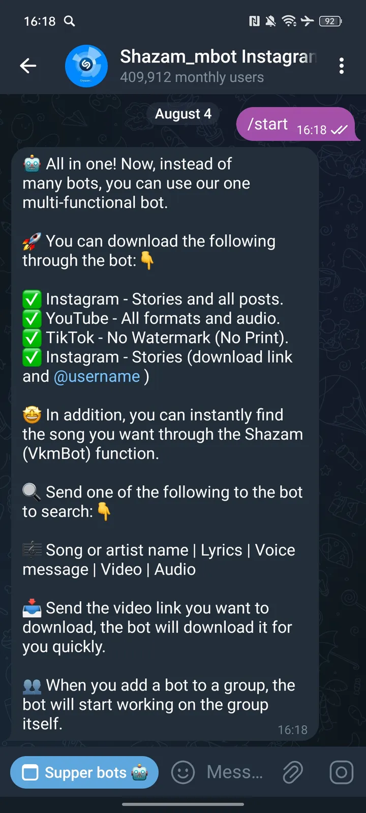 Shazam_mbot Instagram musiqalar tiktok screenshot 2