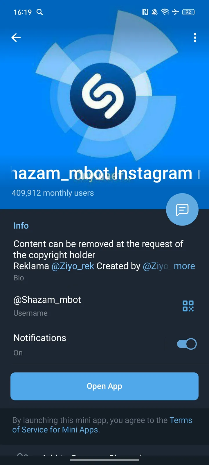 Shazam_mbot Instagram musiqalar tiktok screenshot 3