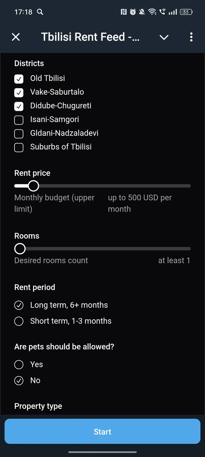 Tbilisi Rent Feed - быстрый поиск screenshot 1